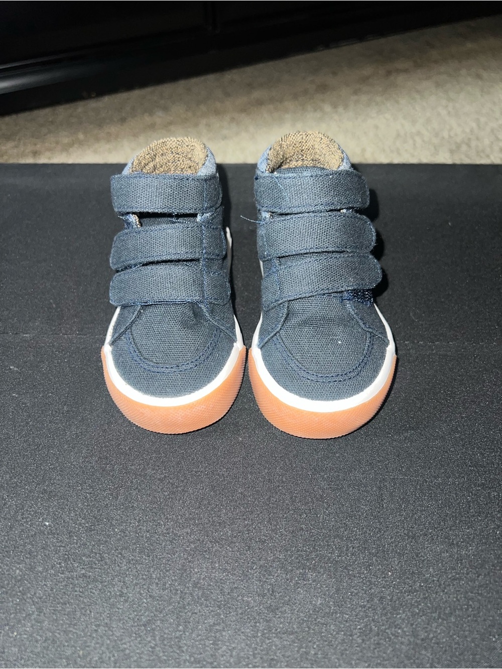 Kids Navy Canvas Velcro Sneakers with Gum Sole